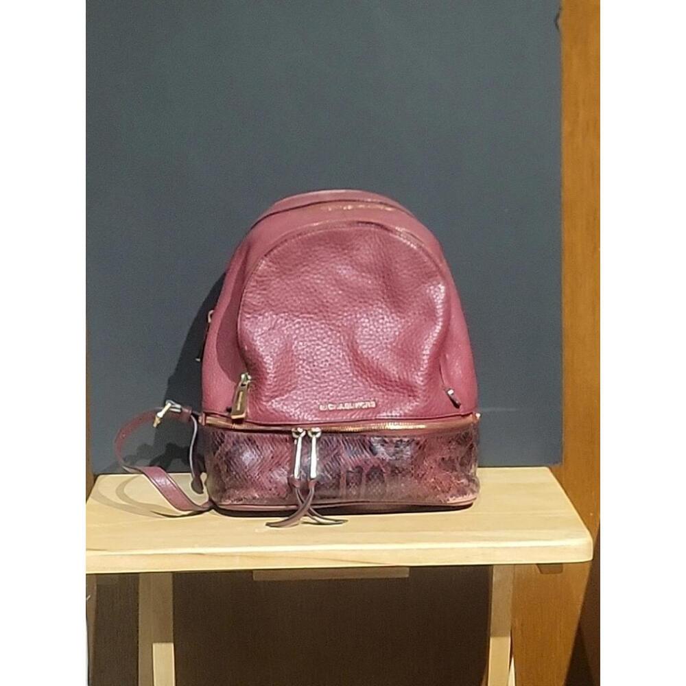 Michael Kors Rhea  Leather Backpack Pebbled/Snake Maroon Burgundy